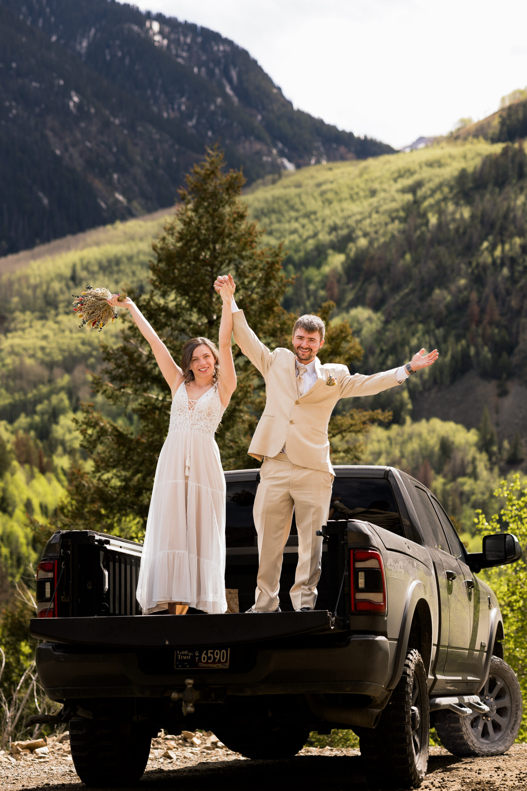 elopement photos with a truck